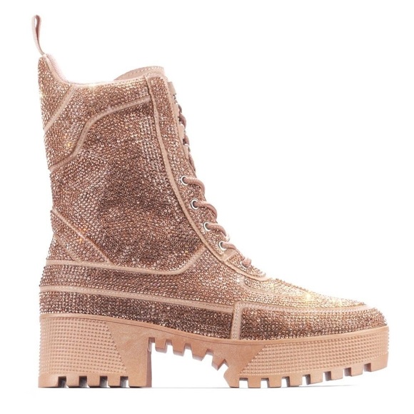 TOBY | LACE UP DIAMANTÉ COMBAT BOOTS - Picture 3 of 3